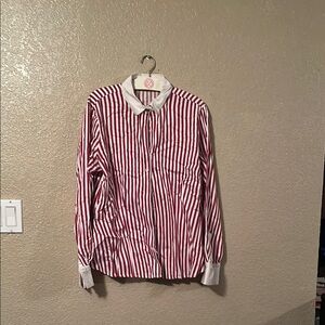 Red and White Striped Button-Up Shirt
